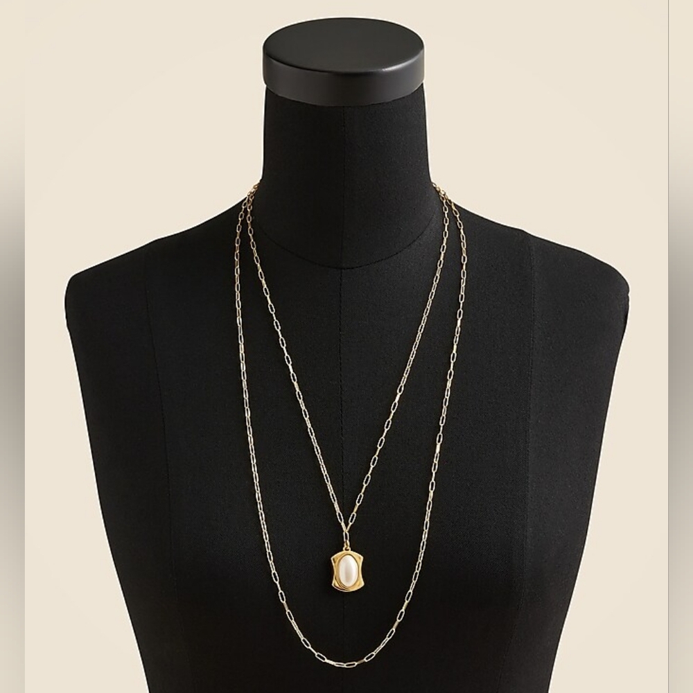 J.Crew Layered Pearl Pendant Necklace, Gold/ White - Picture 3 of 8